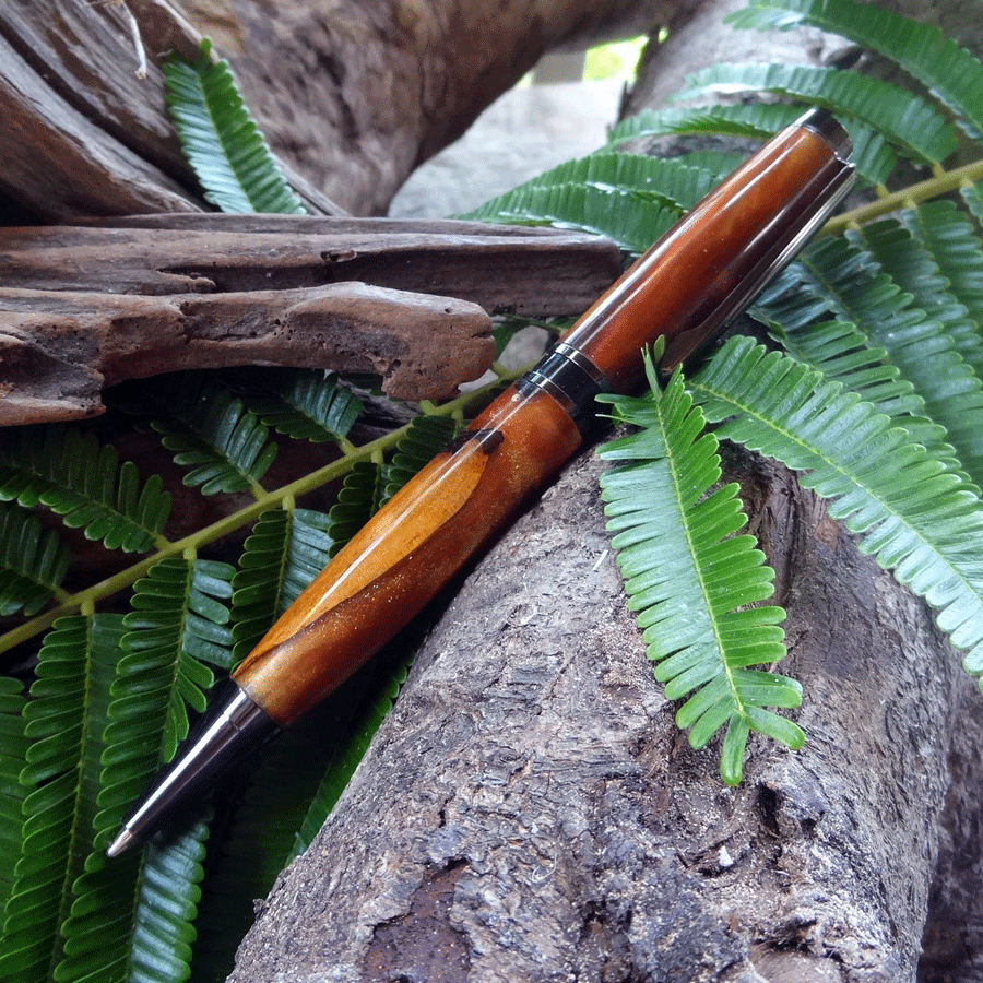 Driftwood and red and gold resin pen