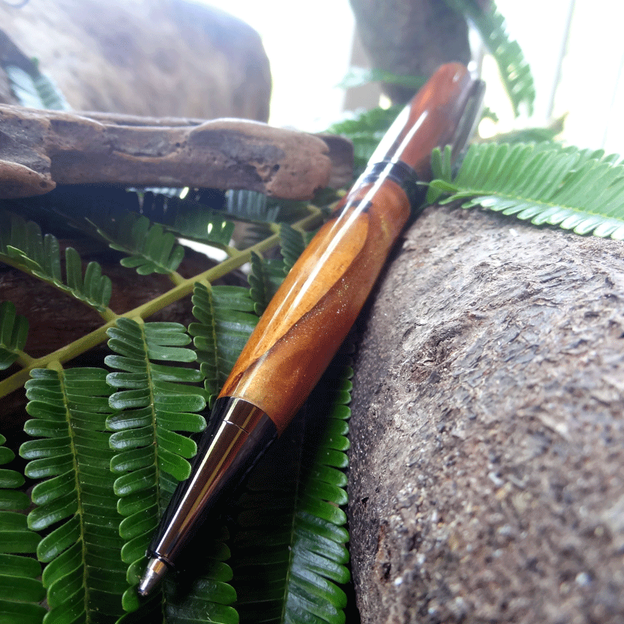 Driftwood and red and gold resin pen