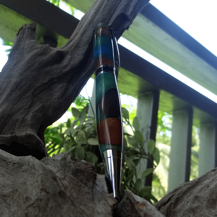 Driftwood and blue and green resin pen