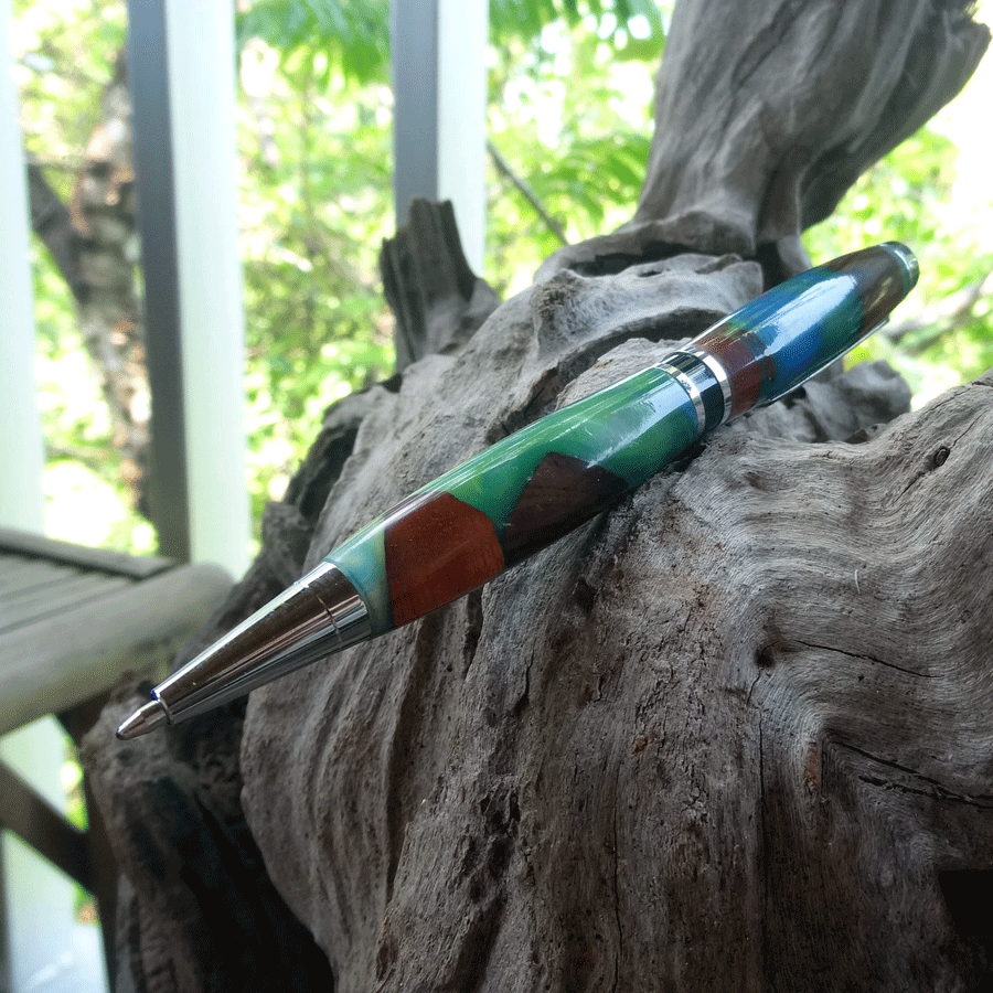 Driftwood and blue and green resin pen