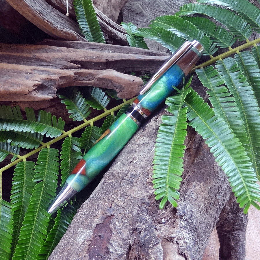 Driftwood and blue and green resin pen