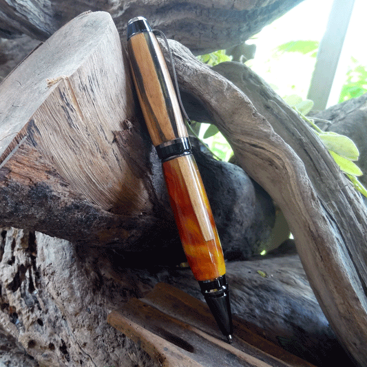 Driftwood and red and yellow resin pen