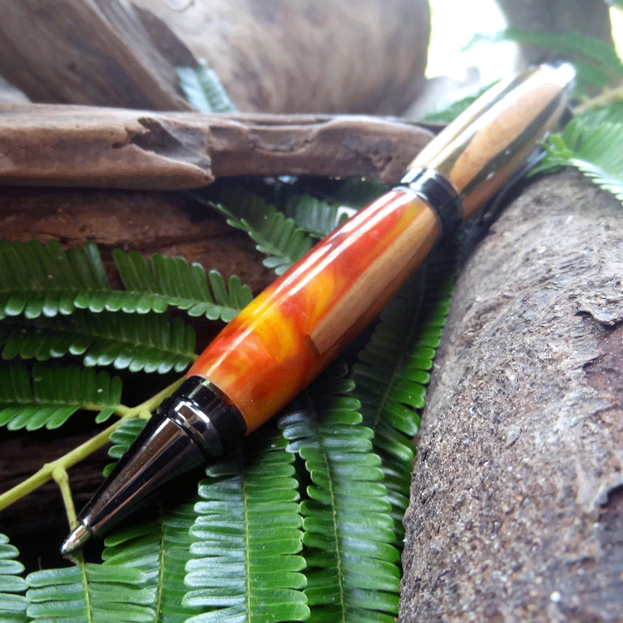 Driftwood and red and yellow resin pen