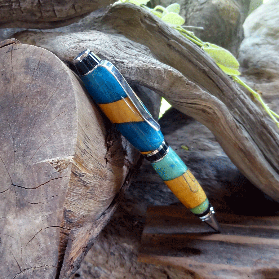 Driftwood and blue and green resin pen