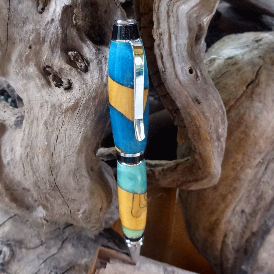 Driftwood and blue and green resin pen