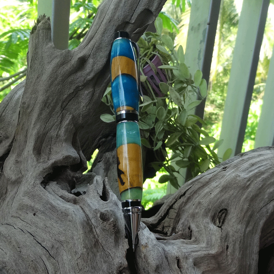 Driftwood and blue and green resin pen