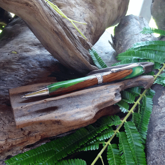 Driftwood and green resin pen