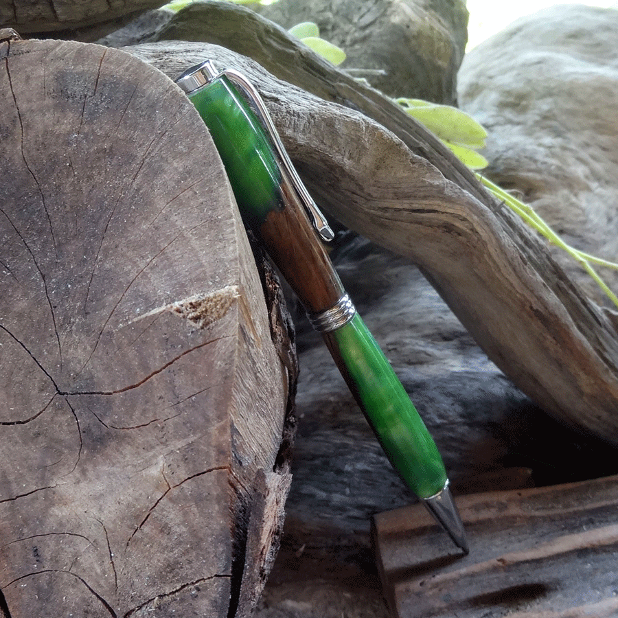 Driftwood and green resin pen