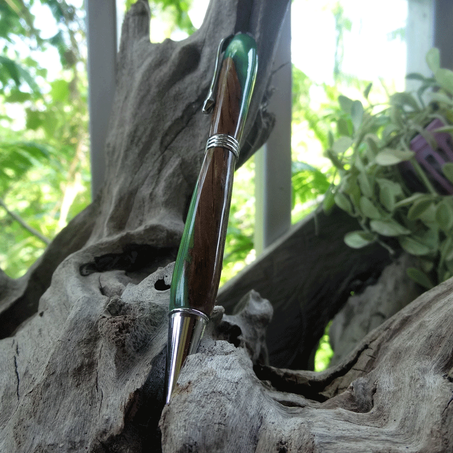 Driftwood and green resin pen