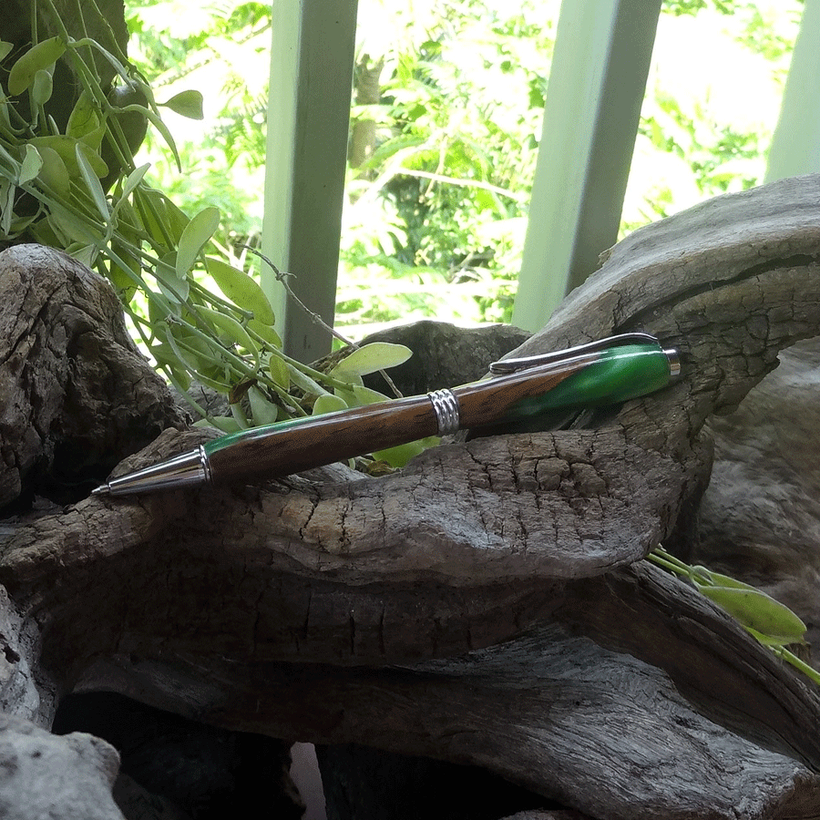 Driftwood and green resin pen