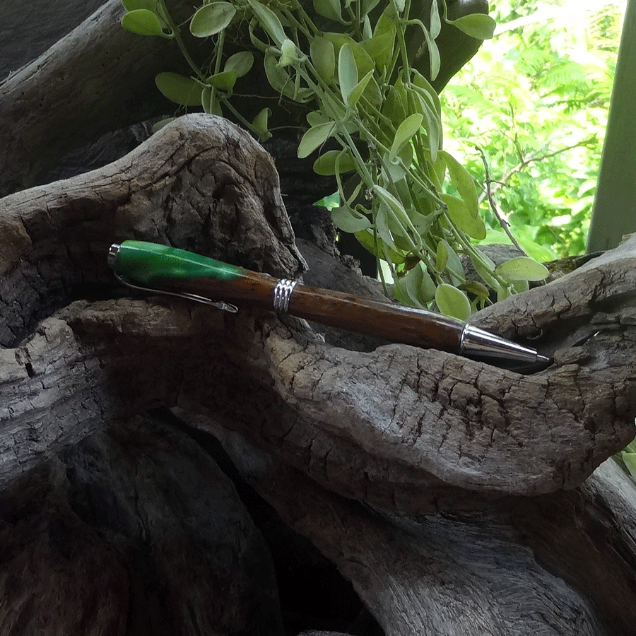 Driftwood and green resin pen