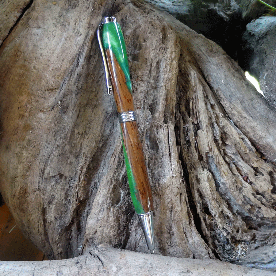 Driftwood and green resin pen