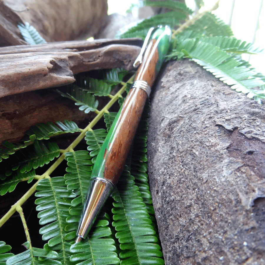 Driftwood and green resin pen