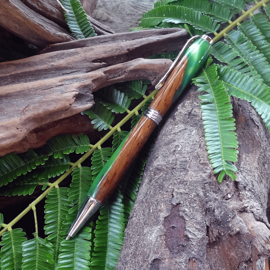 Driftwood and green resin pen