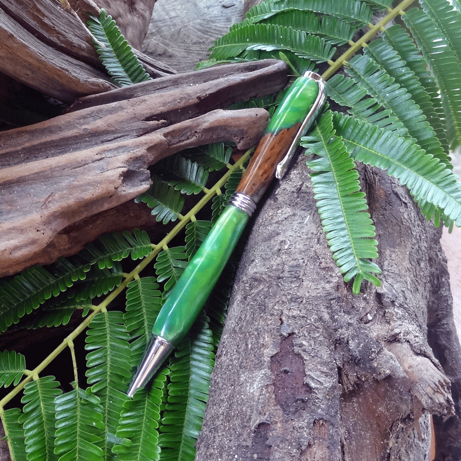 Driftwood and green resin pen