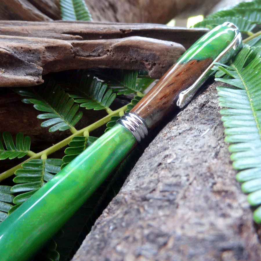 Driftwood and green resin pen