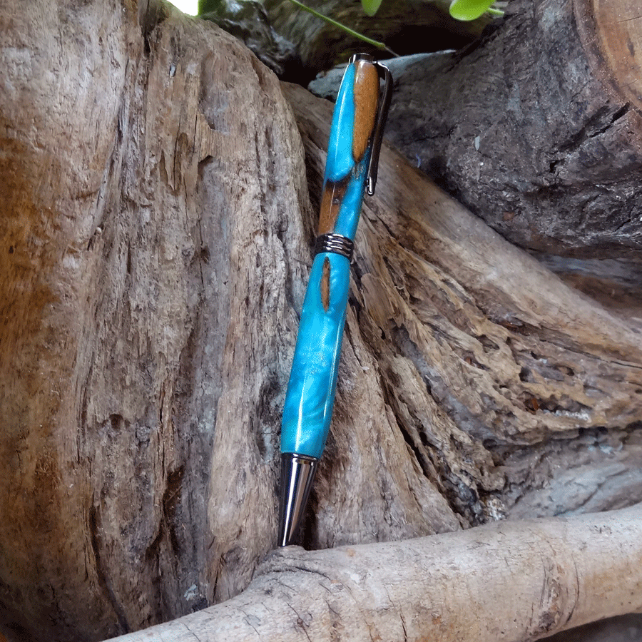 Driftwood and blue resin pen