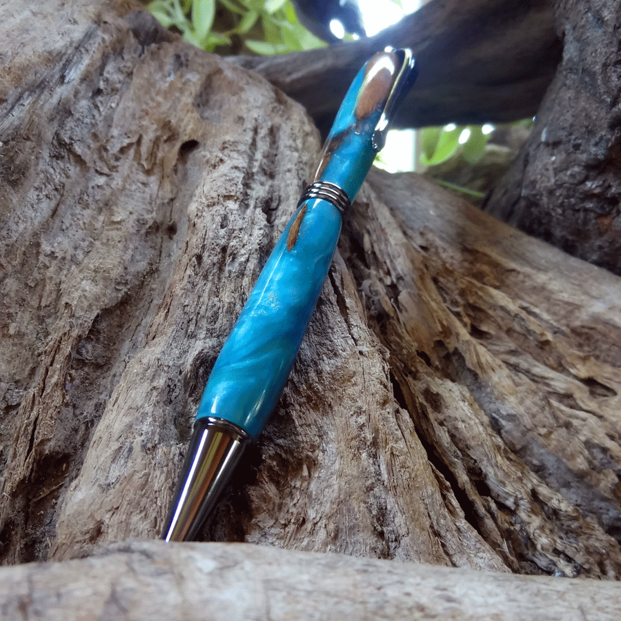 Driftwood and blue resin pen