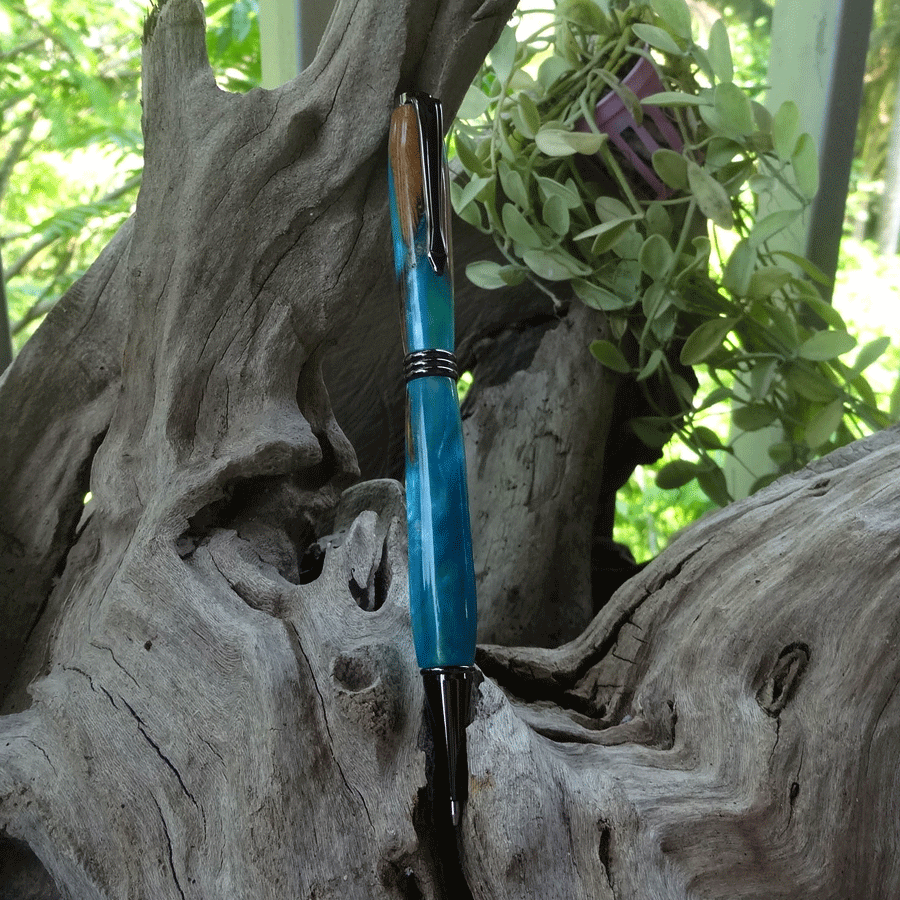 Driftwood and blue resin pen