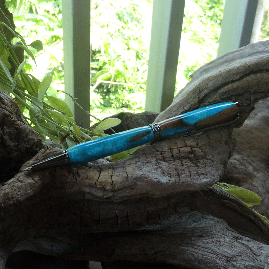 Driftwood and blue resin pen