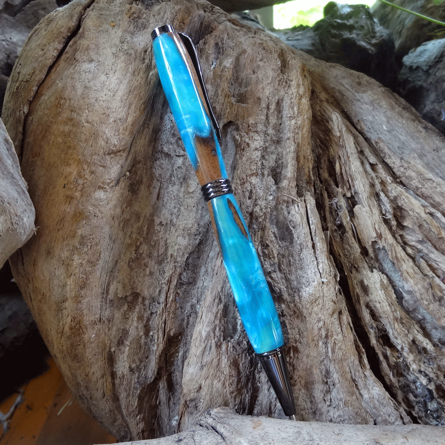 Driftwood and blue resin pen