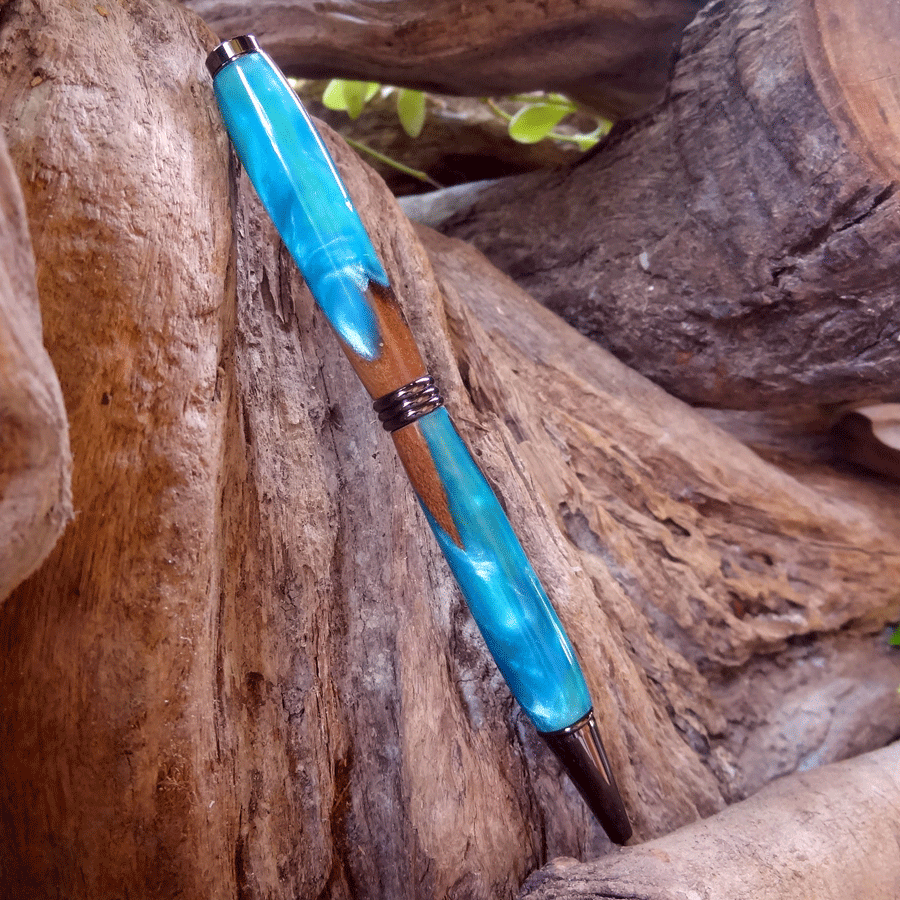 Driftwood and blue resin pen