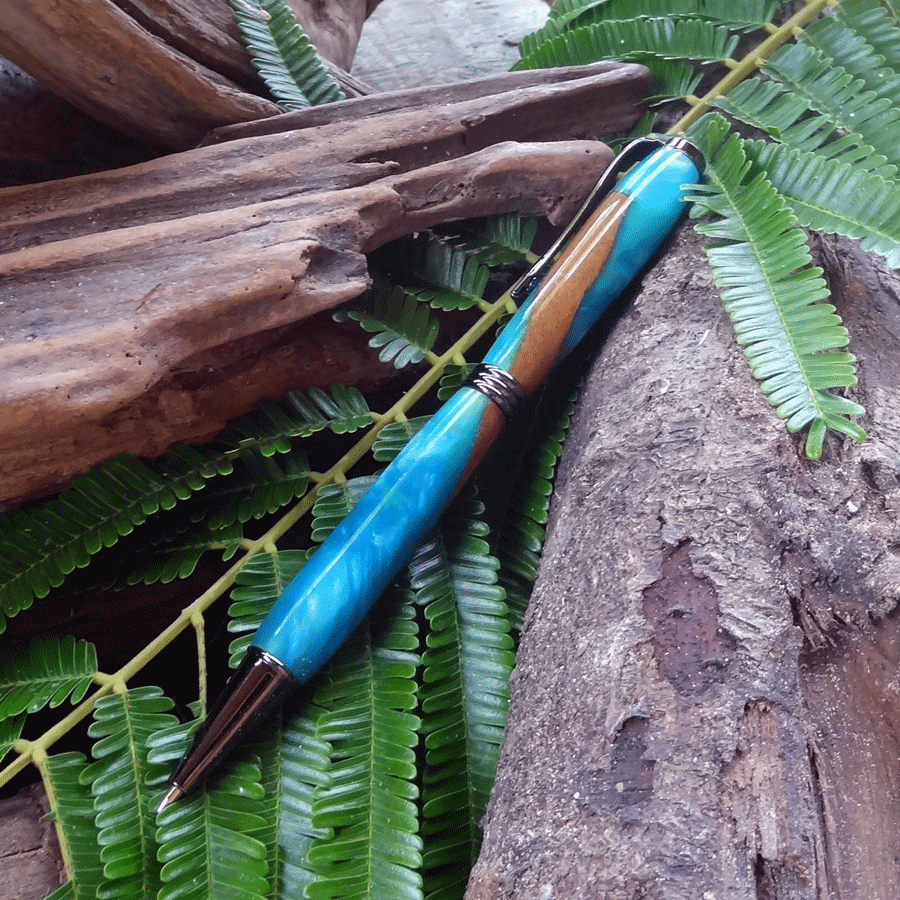 Driftwood and blue resin pen