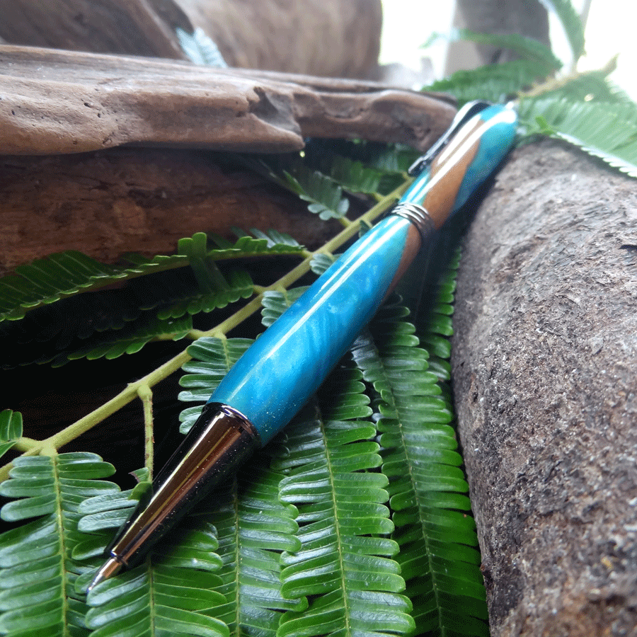 Driftwood and blue resin pen