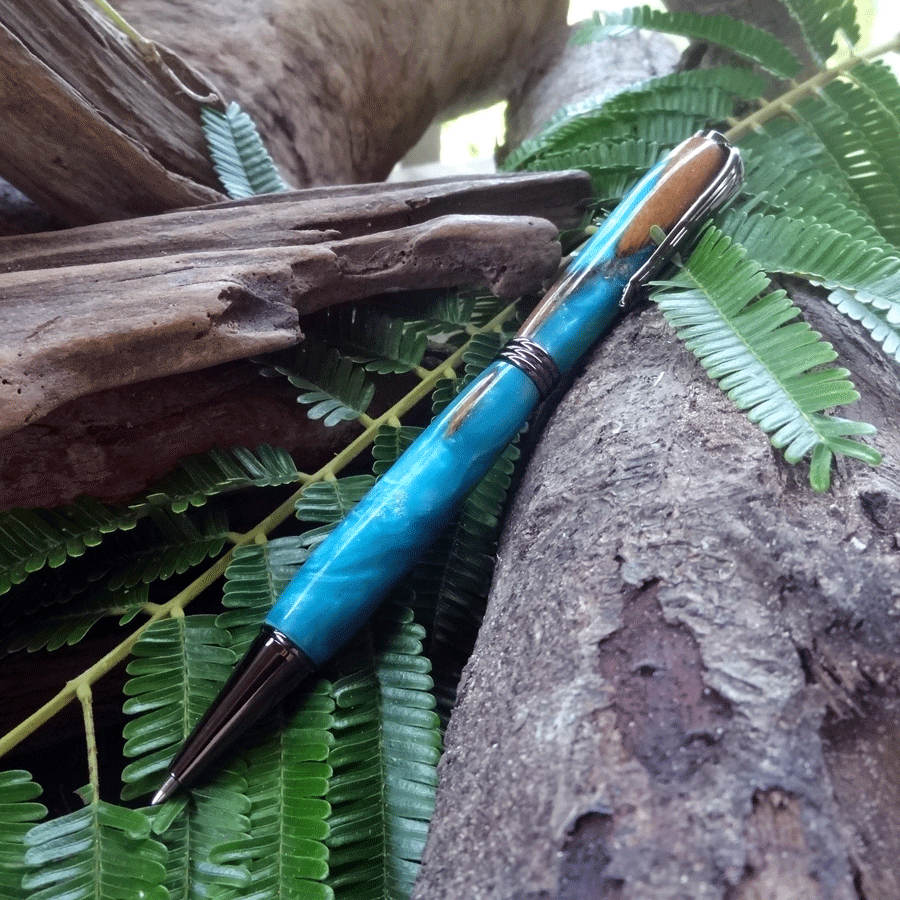 Driftwood and blue resin pen