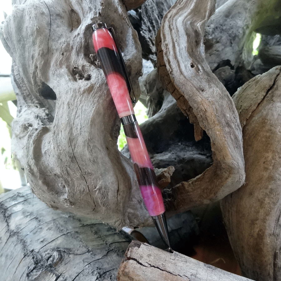 Driftwood and pink resin pen