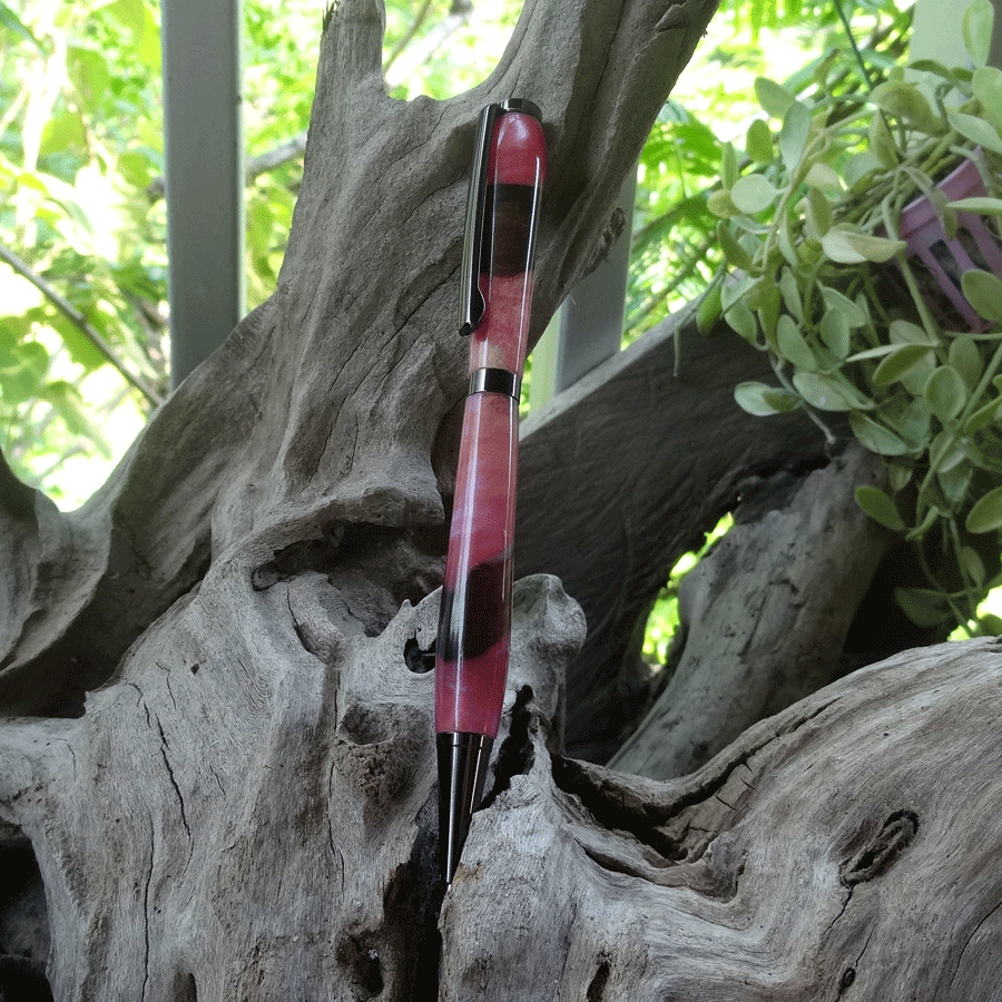 Driftwood and pink resin pen