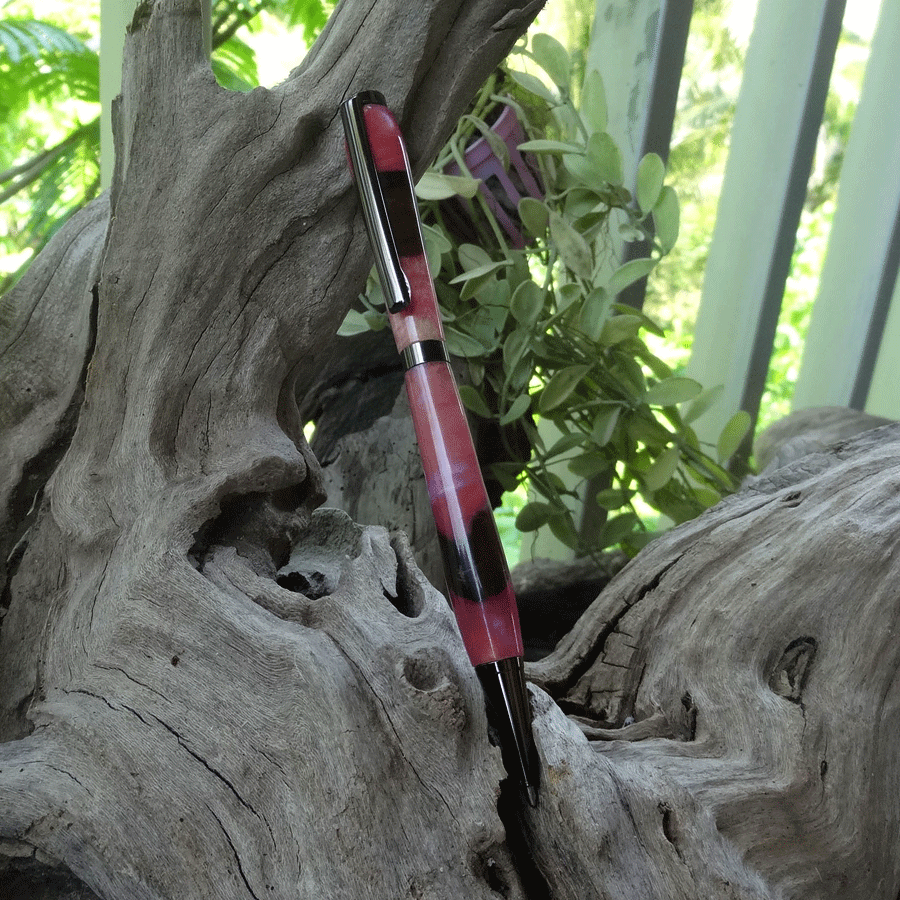 Driftwood and pink resin pen