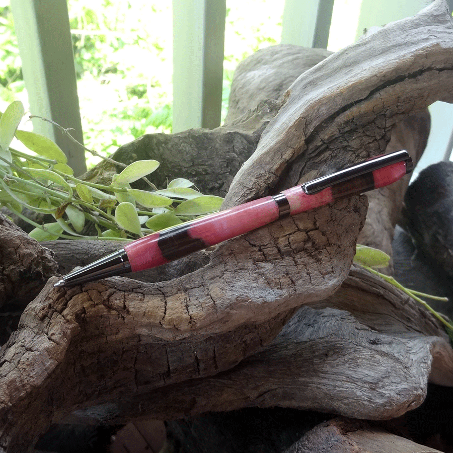 Driftwood and pink resin pen