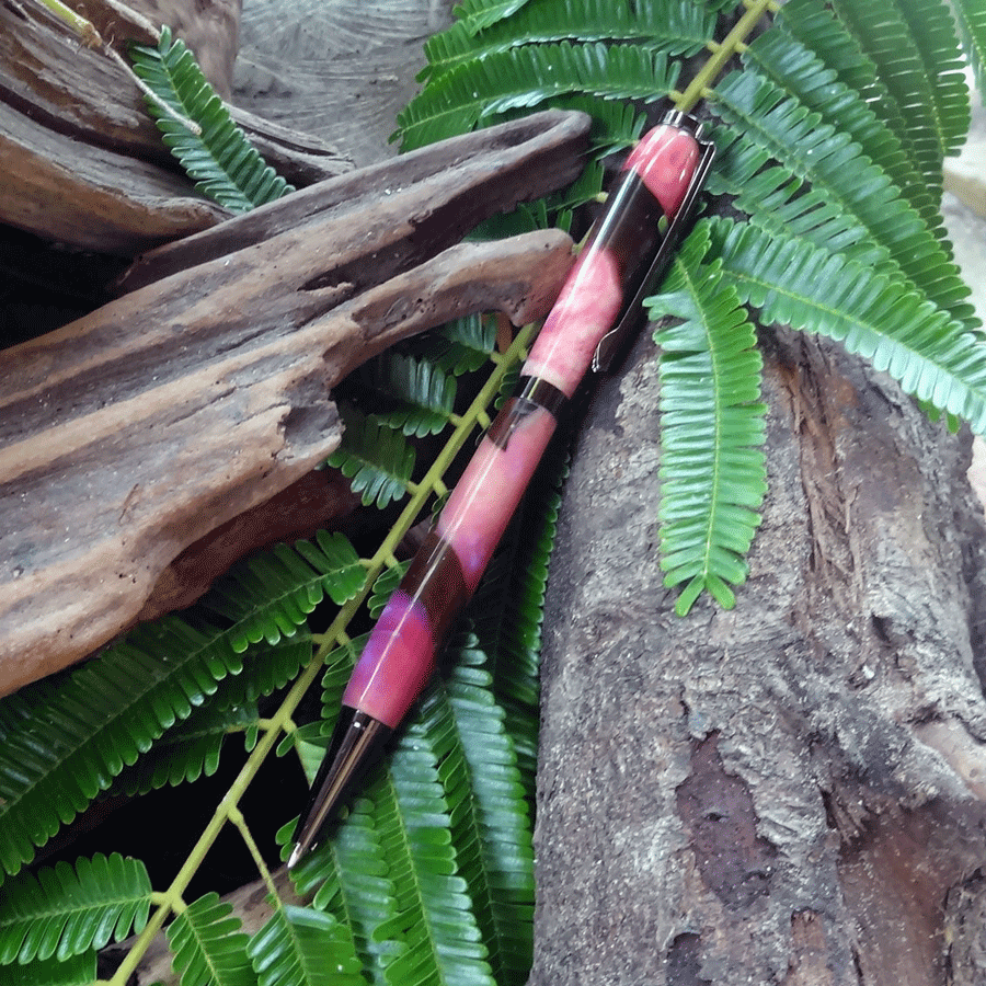 Driftwood and pink resin pen