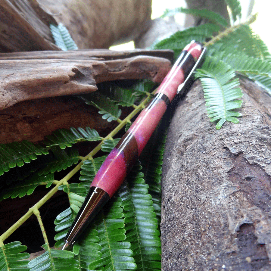 Driftwood and pink resin pen