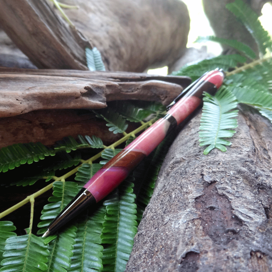 Driftwood and pink resin pen