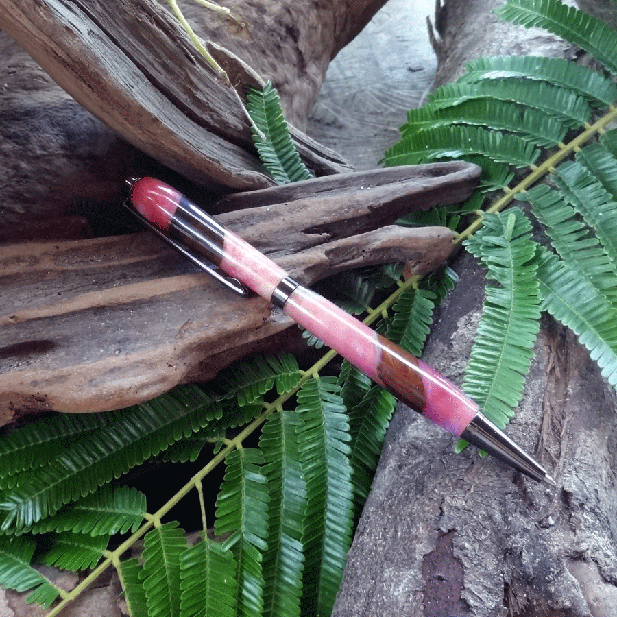 Driftwood and pink resin pen