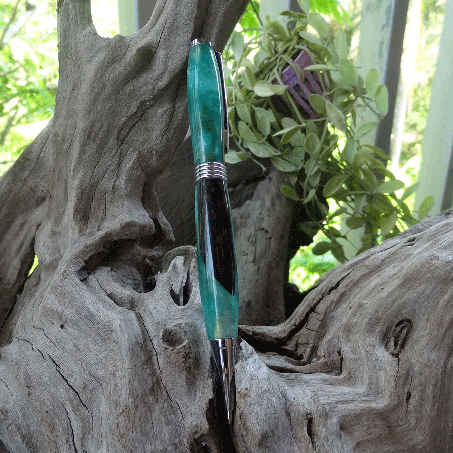 Driftwood and teal resin pen