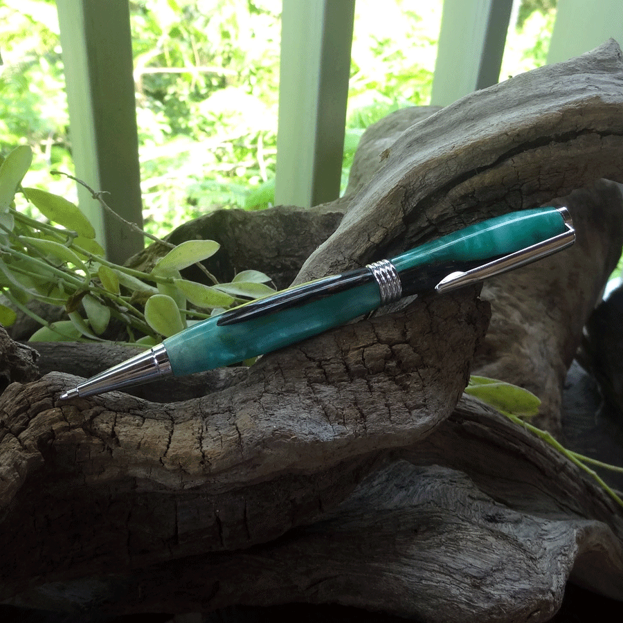 Driftwood and teal resin pen