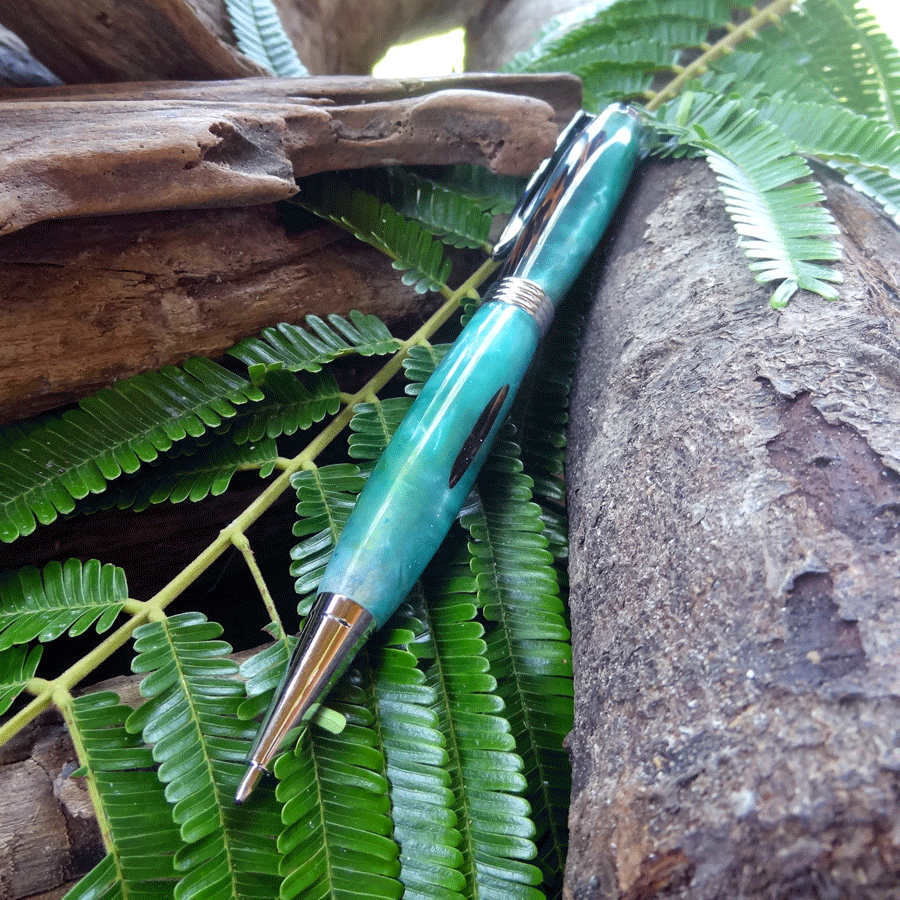 Driftwood and teal resin pen