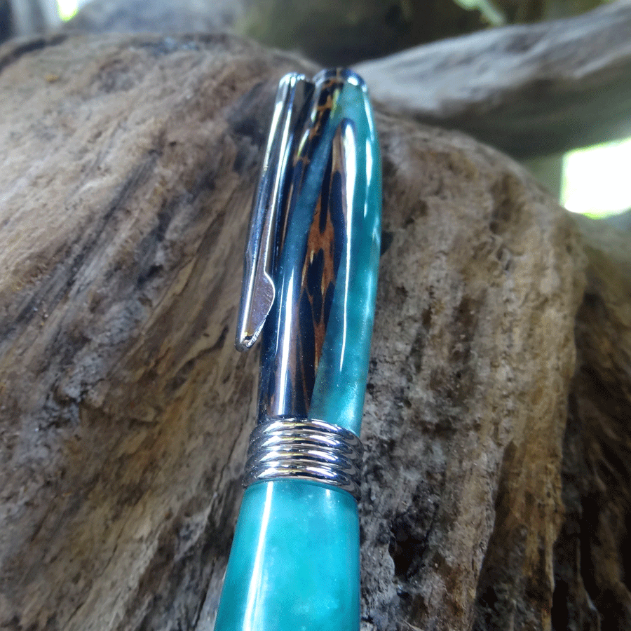 Driftwood and teal resin pen