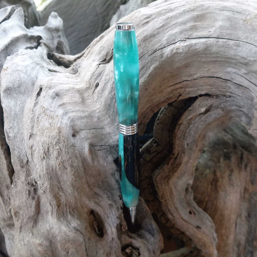 Driftwood and teal resin pen