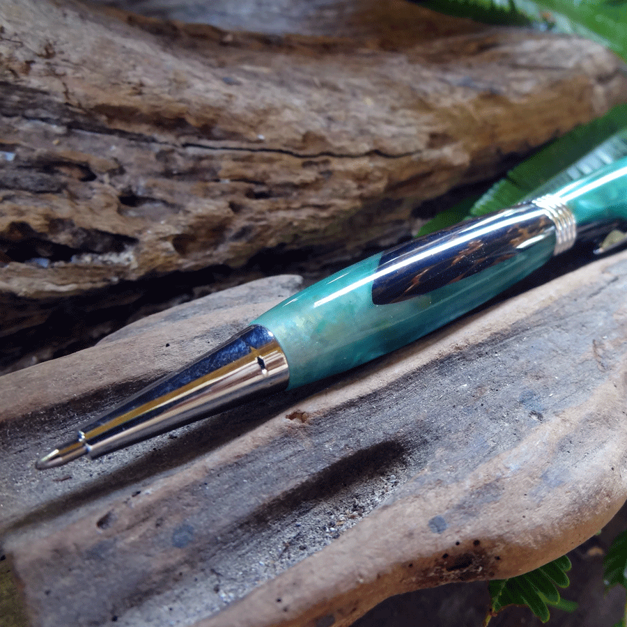 Driftwood and teal resin pen