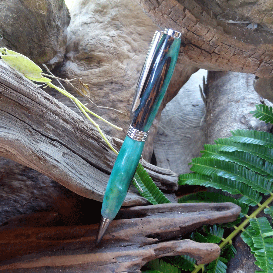 Driftwood and teal resin pen