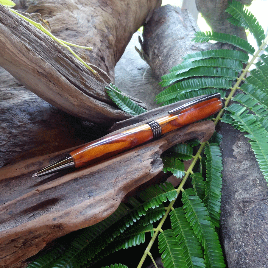 Driftwood and red and gold resin pen