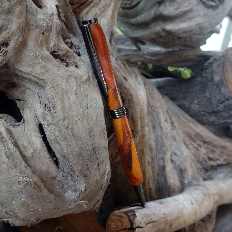 Driftwood and red and gold resin pen