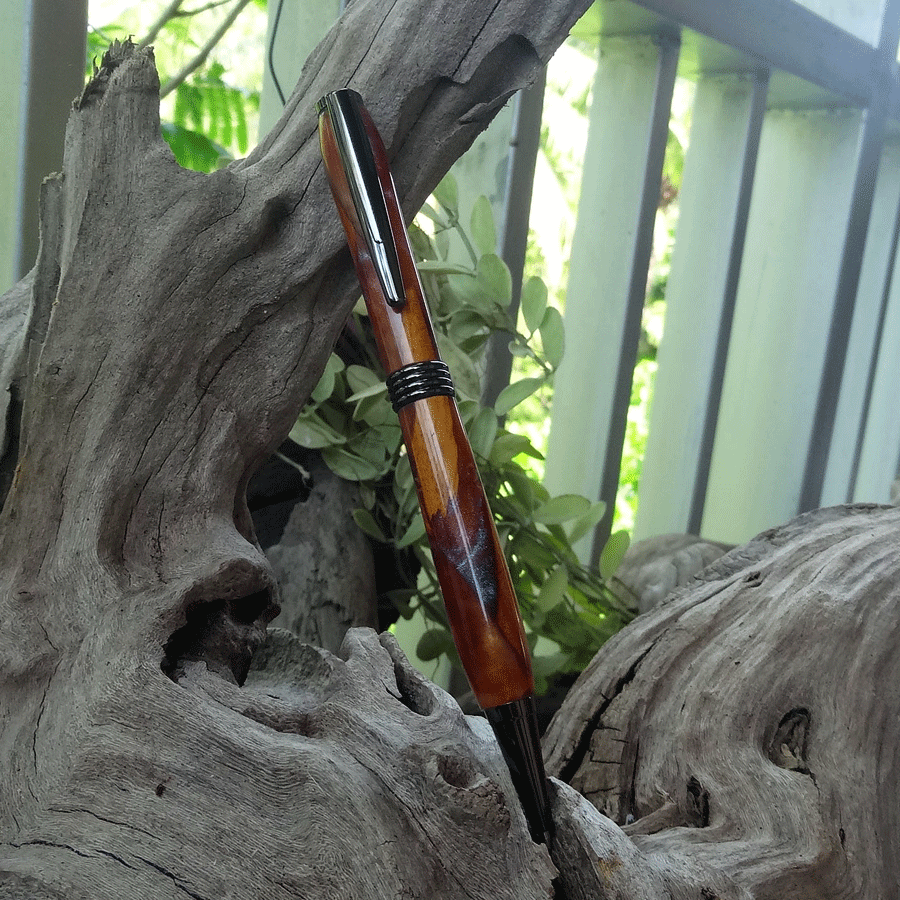 Driftwood and red and gold resin pen