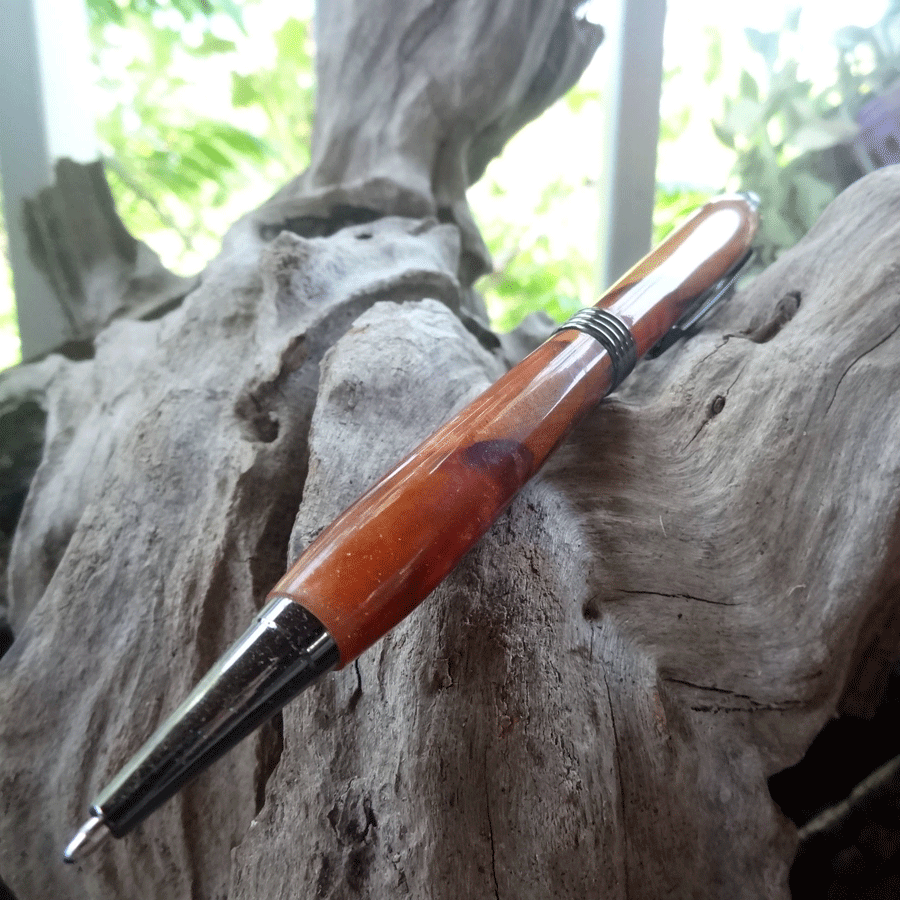 Driftwood and red and gold resin pen