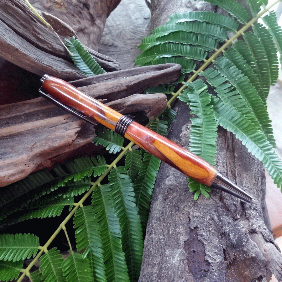 Driftwood and red and gold resin pen