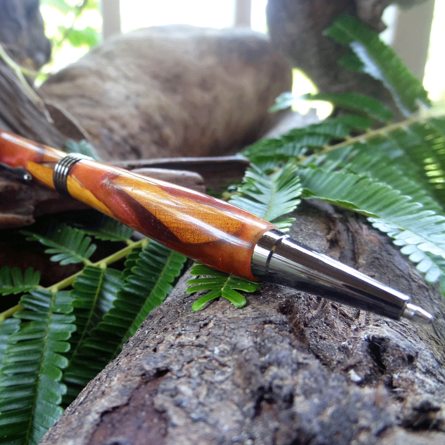 Driftwood and red and gold resin pen